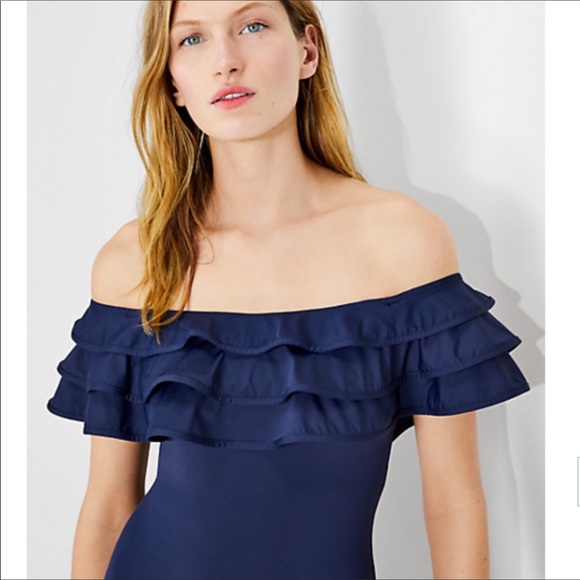 Kate Spade Palm Beach Ruffle Off The Shoulder One-Piece Swimsuit Hot Cherry - Picture 3 of 8